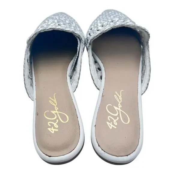 42 Gold Corra Pointed Toe Weaved Leather Slip On Mules Size 5.5 - Picture 3 of 8